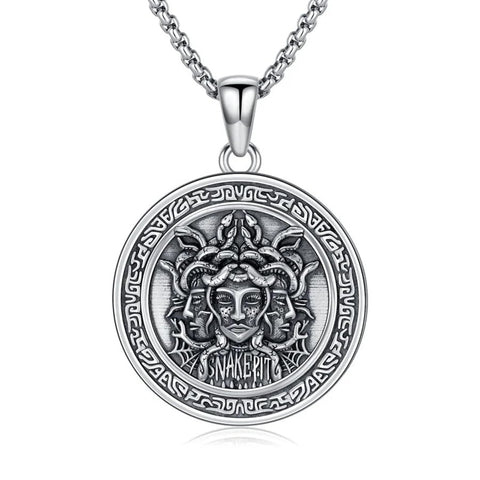 Sterling Silver Medusa Triple Moon Goddess Athena Pendant Necklace for Women