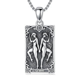 Sterling Silver Tarot Card 12 Zodiac Sign Pendant Necklace