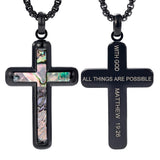 14K Gold Plated Wooden Abalone Shell Cross Pendant Necklacefor Men