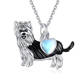 Sterling Silver Moonstone French Bulldog Yorkie Dog Pendant Necklace