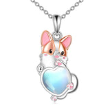 Sterling Silver Moonstone French Bulldog Yorkie Dog Pendant Necklace