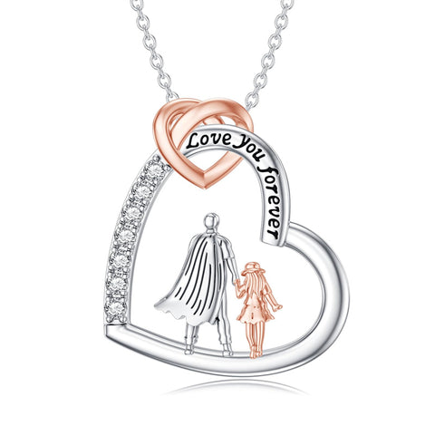 Sterling Silver Father Daughter Heart Pendant Necklace from Dad Gift for Daughter