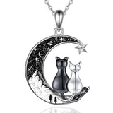 Crescent Moon 2 Cat Bat Black Cat Bunny Fox Highland Cow Horse Pendant Necklace Mother's Day Gift