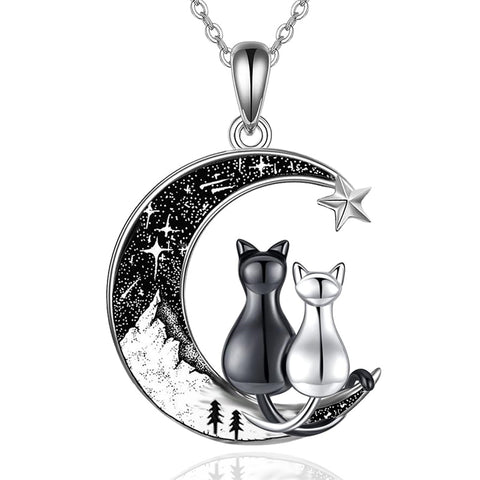 Crescent Moon 2 Cat Bat Black Cat Bunny Fox Highland Cow Horse Pendant Necklace Mother's Day Gift