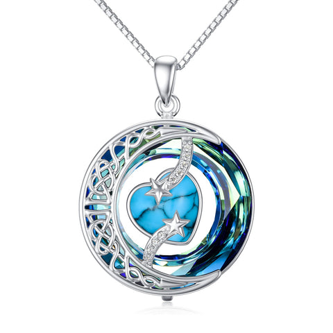 Sterling Silver Crystal Heart Birthstone Moon Star Pendant Necklace