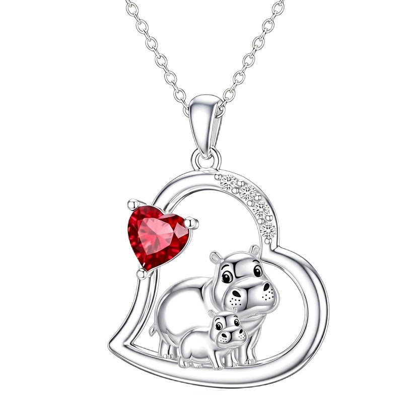 Sterling Silver Mother Daughter Two Hippo Two Elephant Two Horse Two Dachshund Two Cow Pendant Necklace