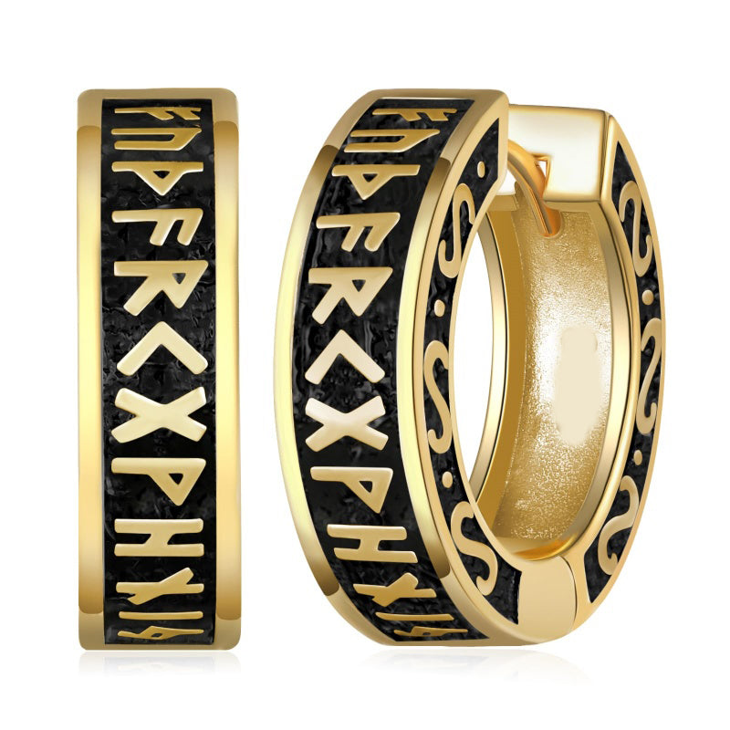 14K Gold Plated Viking  Hoop Earrings for Men