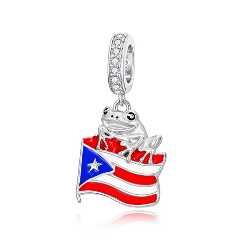 Sterling Silver Coqui Frog Flag Puerto Rico Charm Beads