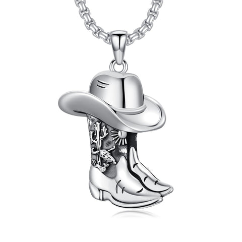 Sterling Silver Cowboy Boot Cowgirl Pendant Necklace