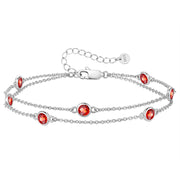 Sterling Silver Round Birthstone Double Layer Anklet