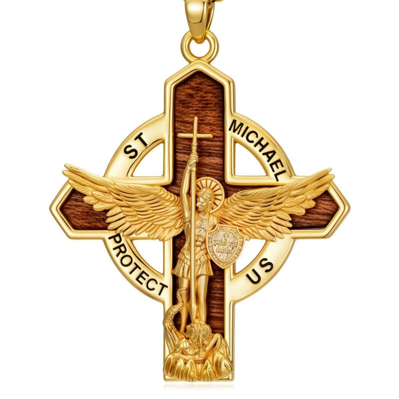 St Michael St Benedict  St Christopher Virgin MaryPendant Necklace 14K Gold Plated Christian Catholic Jewelry