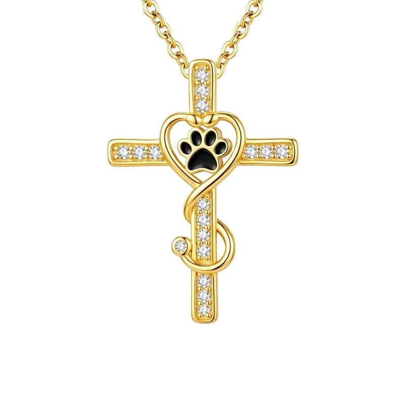14K Gold Plated Stethoscope Cross Necklace Jewelry Christmas Graduation Nurses Week Gift
