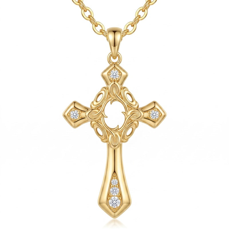 10K 14K 18K Gold Cross Pendant Necklace Religious Jewelry Gifts for Men and Women