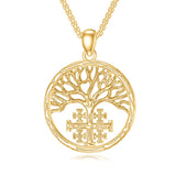 Sterling Silver Jerusalem Tree of Life Cross Religious Pendant Necklace