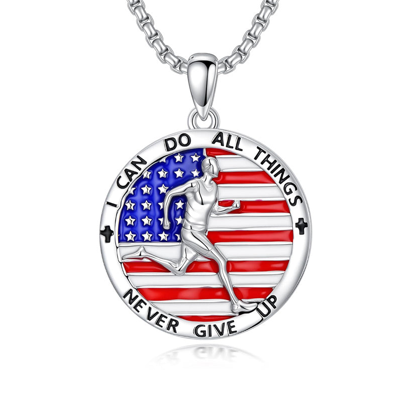 Sterling Silver American Flag Baseball  Basketball Boxing Football Golf Sports Pendant Necklace