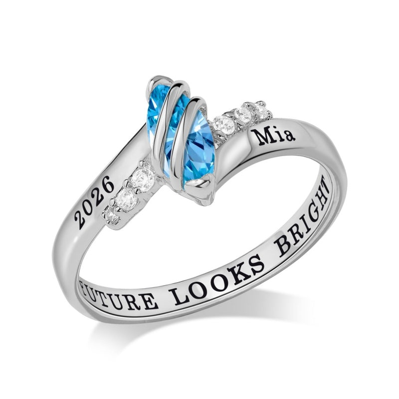 Copper Sterling Silver Personalized Birthstone High School College Class Ring Graduation Memorial Rings Gifts for Her