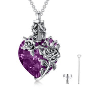 Rose Cremation Urn Necklace For Ashes Sterling Silver Heart Teardrop Crystal Memorial Jewelry For Women