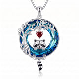 Sterling Silver Blue Crystal  Tree of Life Raccoon Bunny Cat Corgi  Pendant  Necklace  Anniversary Birthday Gifts