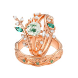 Sterling Silver10K 14K 18K Gold Natural Moss Agate Branch Leafy Engagement Ring Set For Couples