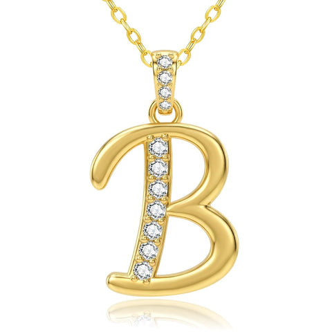 Cubic Zircon 14K Gold Plated Initial Letter A-Z Pendant Necklace