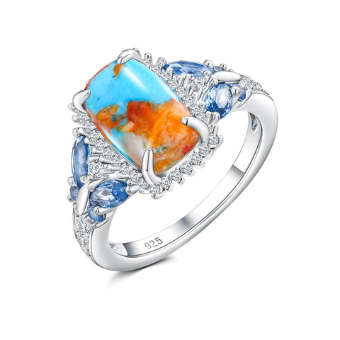 Sterling Silver Cushion Marquise Pear Round Oval Cut Turquoise Engagement Ring for Women