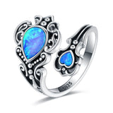 Sterling Silver Vintage Oxidized Opal Spoon Ring