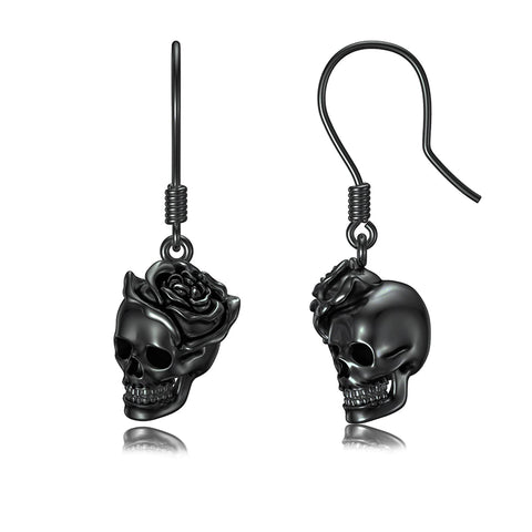 Sterling Silver Gothic Skull Dangle Earrings