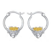 Sterling Silver Highland Cow  Hoop Earrings