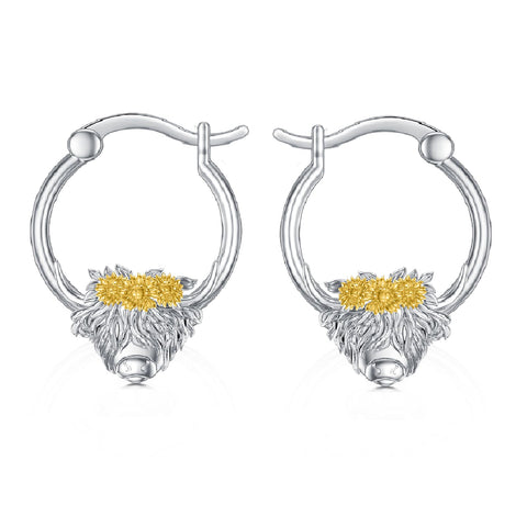 Sterling Silver Highland Cow  Hoop Earrings