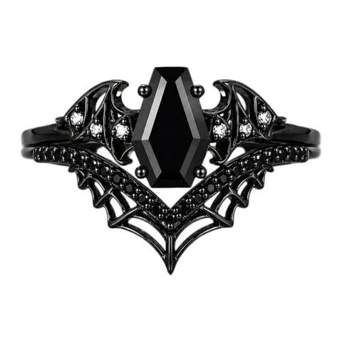 Sterling Silver 10K  14K  18K Gold 1CT-4CT Black Onyx Engagement Ring Gothic Wedding Promise Ring