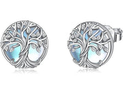 Sterling Silver Moonstone Tree of Life Stud Earrings