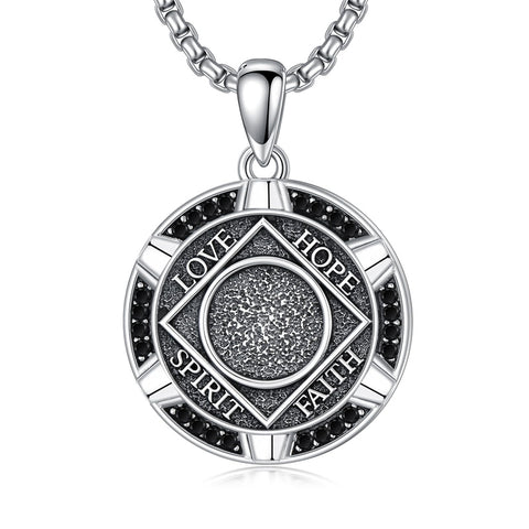Sterling Silver AA Sobriety Alcoholics Anonymous  Pendant Necklace for Men