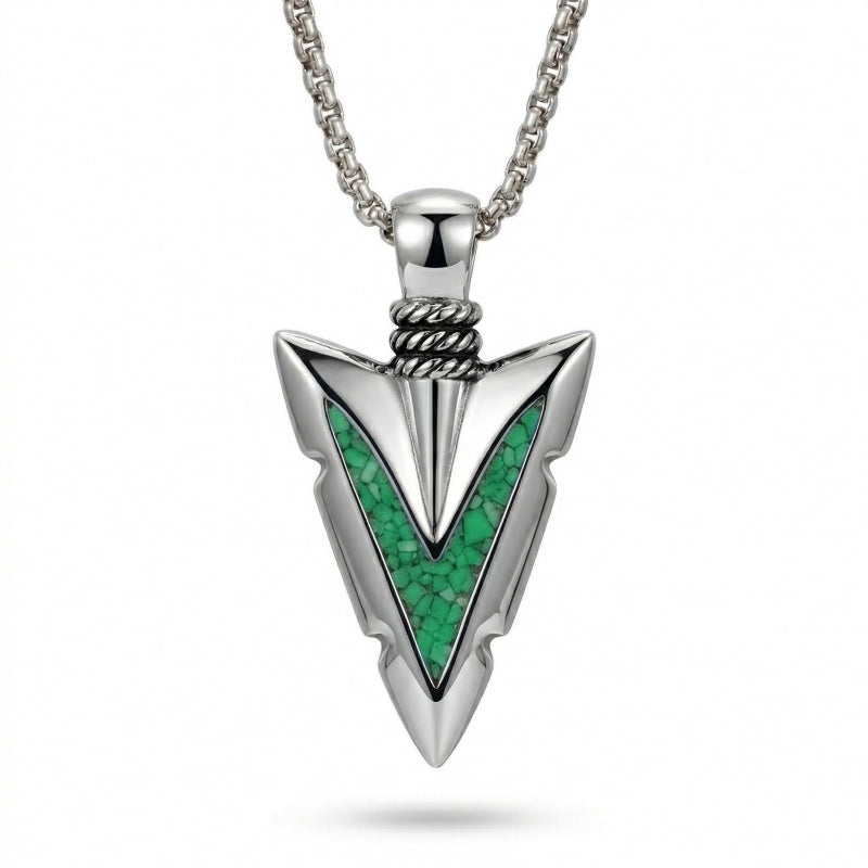 Malachite Turquoise Arrow Pendant Necklace for Men