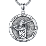 Sterling Silver Baseball Basketball Softball Soccer Pendant Necklace Engraved with Never Give up I Can Do All Things