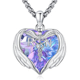 Sterling Silver Crystal Guardian Angel Caduceus Pendant Necklace