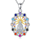 Sterling Silver Turquoise Virgin Mary Protection Pendant Necklace