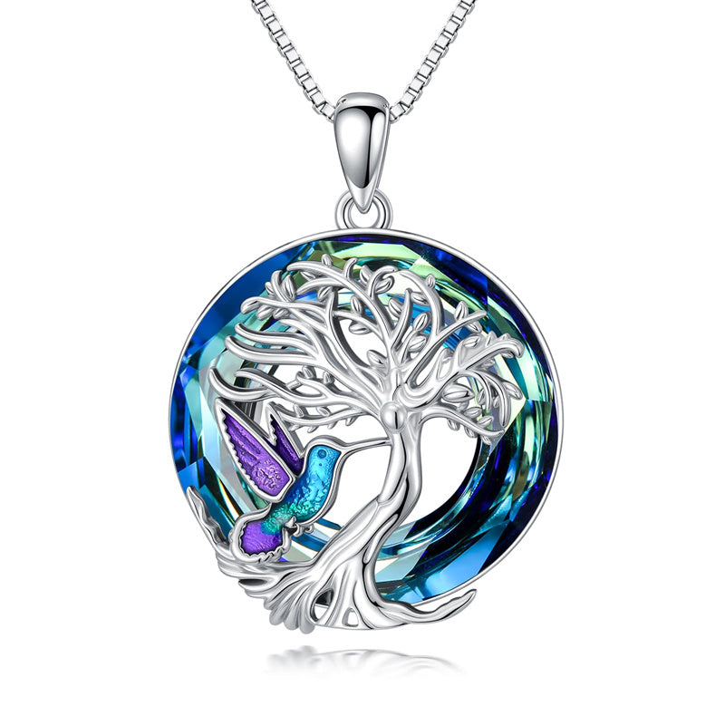 Sterling Silver Crystal Tree of Life Cardinal  Cat Hummingbird Dog Dragonfly Eagle Pendant Necklace