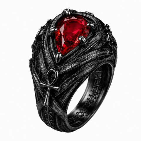 Sterling Silver  10K 14K 18K Gold Pear Shaped Birthstone Halloween Skull Bat Ring Wedding Ring  Punk Rock Jewelry