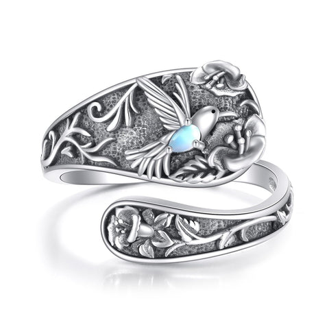 Sterling Silver Turquoise Hummingbird Butterfly Sunflower Adjustable Spoon Ring