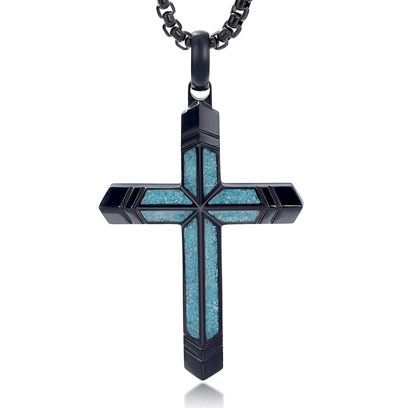 14K Gold Plated Turquoise Malachite Cross Necklace for Men Christianity Cross Jewelry