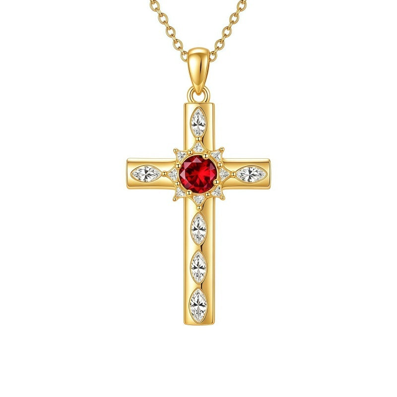 14K Gold Plated Birthstone Infinity  Cross Pendant NecklaceJewelry for Women