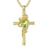14K Gold Plated Birthstone Rose Cross Necklace for Women Faith Jewelry Gift