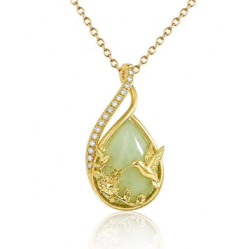 14K Gold Plated Jade Hummingbird Butterfly Dragonfly Turtle Animal Pendant Necklace