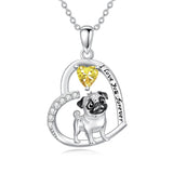 Sterling Silver 12 Month Birthstone Schnauzer Chihuahua Pitbull Pug Pendant Necklace for Women