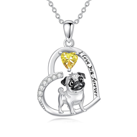Sterling Silver 12 Month Birthstone Schnauzer Chihuahua Pitbull Pug Pendant Necklace for Women