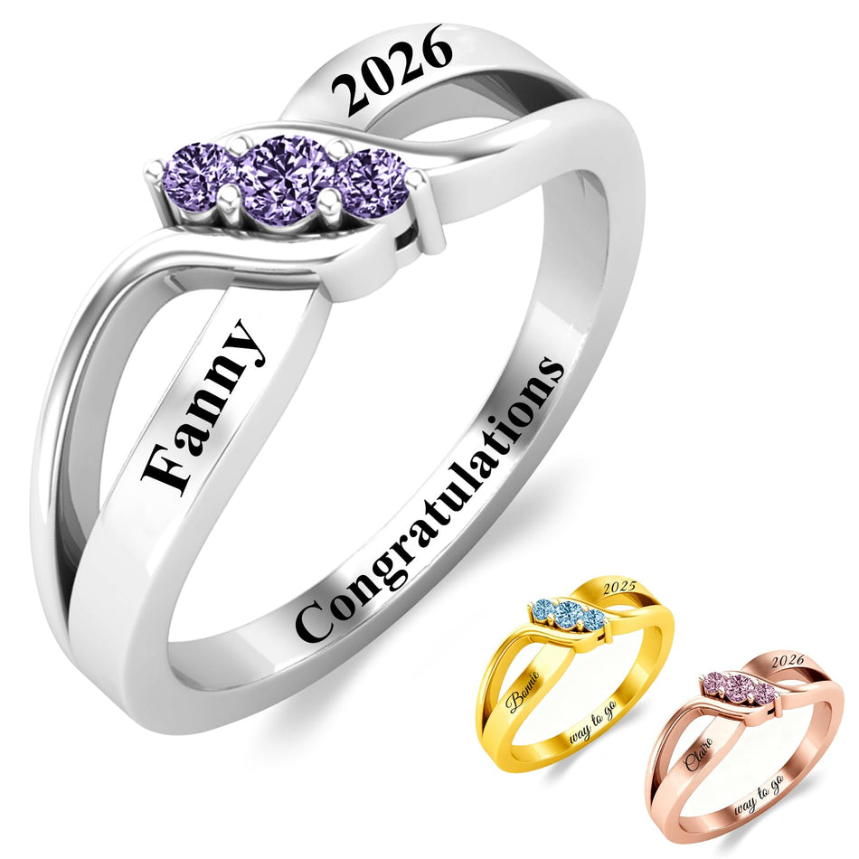 Copper Personalized Birthstone Engraved Class Ring for Women