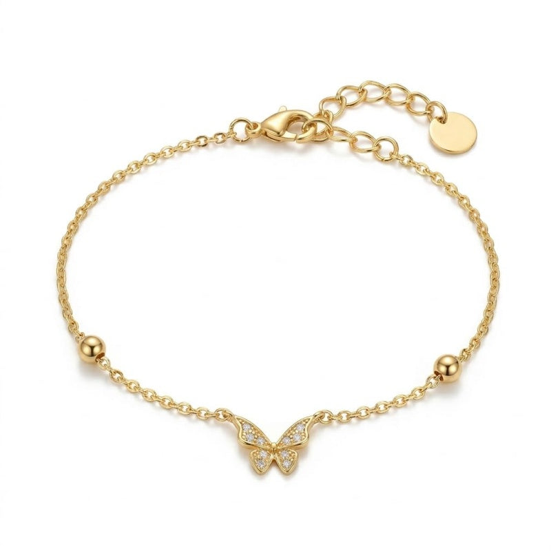 14K Gold  Plated Cubic Zirconia Butterfly Bracelet Adjustable Chain Bracelet for Her