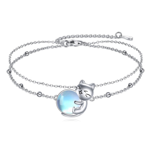 Sterling Silver Cat Birthstone Single Layer Anklet