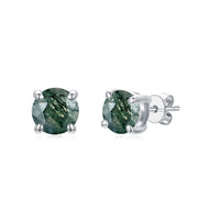 Sterling Silver Natural Moss Agate Stud Earrings