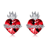 Sterling Silver Heart Crystal Sacred Heart of Jesus Studs Earrings